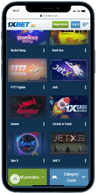A cell phone with a casino games of the 1xbet