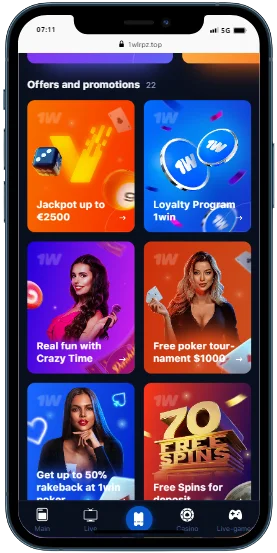 A cell phone with a casino promotions of the 1win