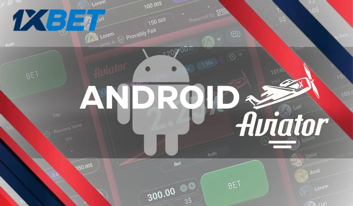 Aviator game background with 1xbet logo and inscription android