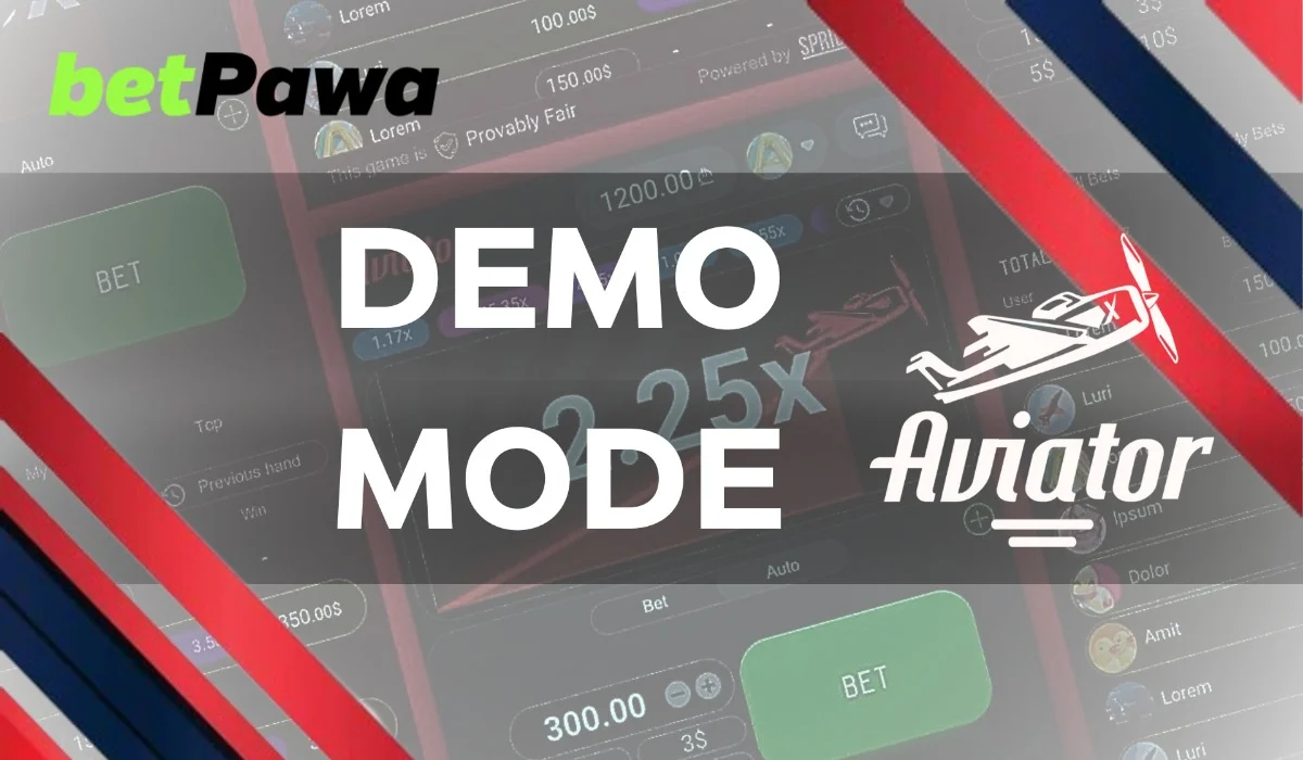 Aviator game background with betPawa logo and inscription demo mode
