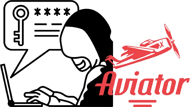 A man with desktop and key try to hack the game and Aviator logo