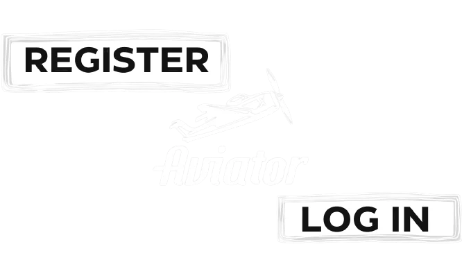 Aviator game logo with inscriptions of register and log in