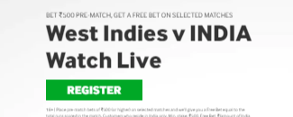 grey banner with inscription india watch live and green button