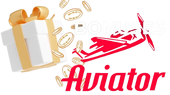Aviator game logo with inscription of bonuses