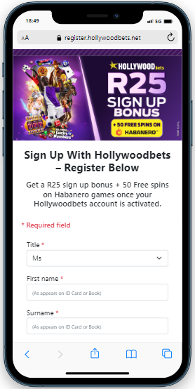 a cell phone with registration for to casino hollywoodbets