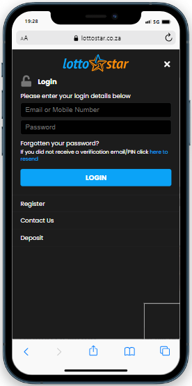 a cell phone with black background and login line